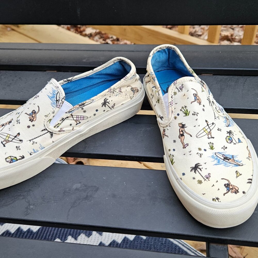 Vans "Off The Wall" Slip-ons - Surfer design - Blue Ultracush insole RARE?  Wm 7 - Picture 6 of 7
